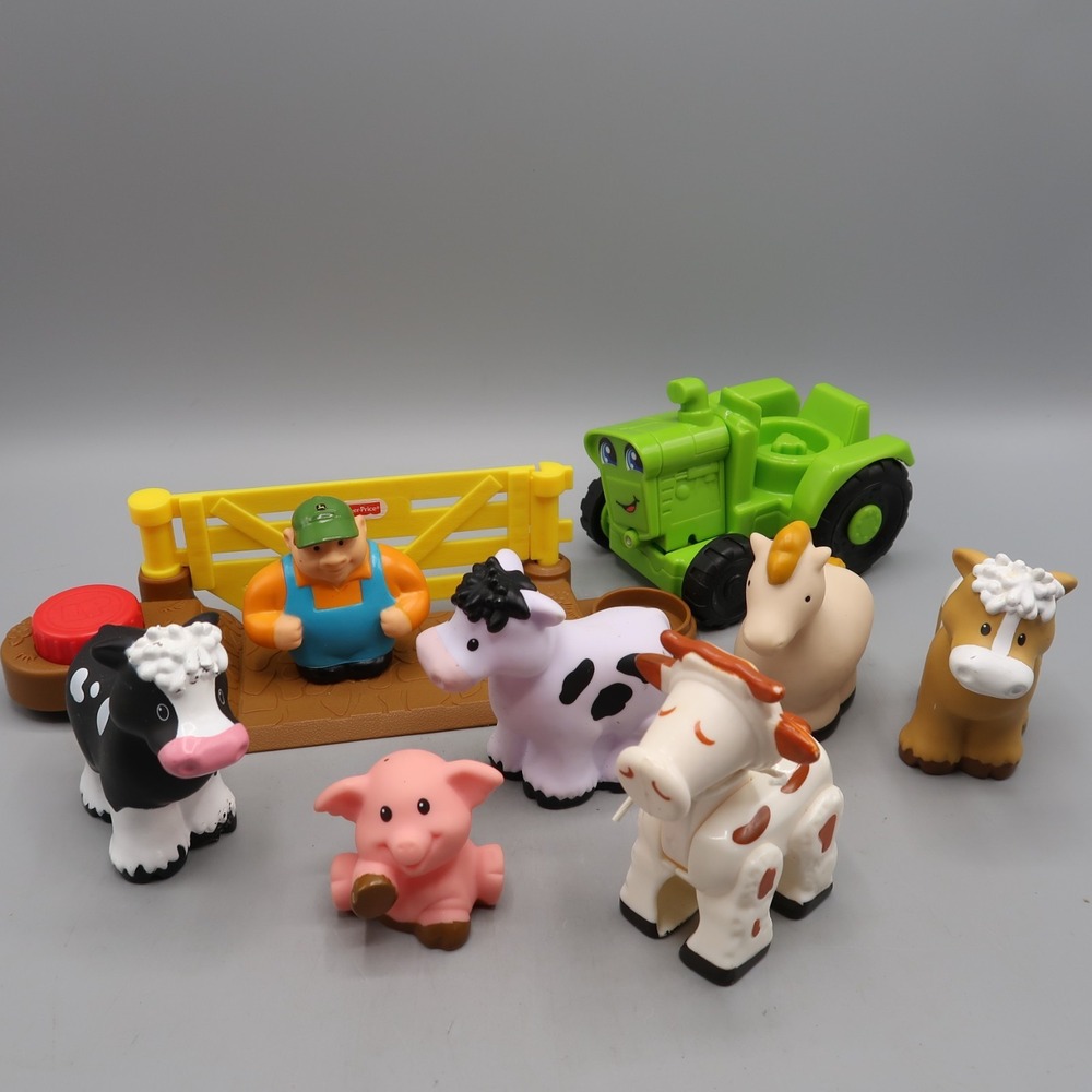 Little People Farm Barn Animal Lot Farmer Pig Cow Horse Tractor Fence Toy Lot